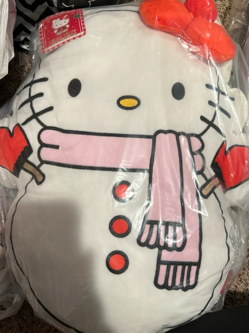 NEW Hello Kitty Large Snowman Christmas Pillow